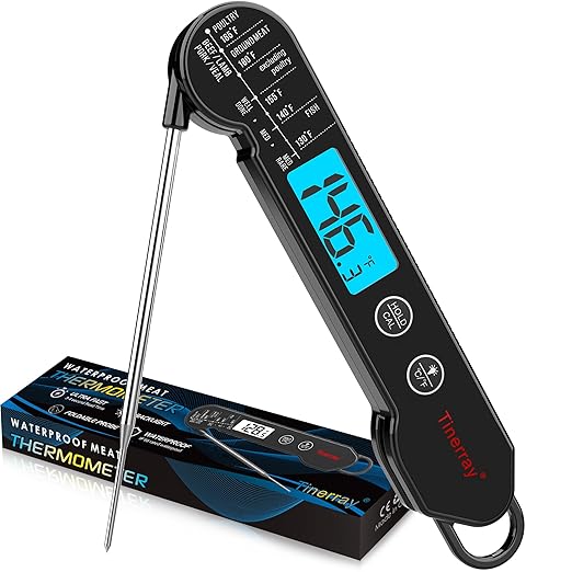 Digital Meat Thermometer for Cooking, Grilling & BBQ - Ultra-Fast Instant Read Thermometer with Waterproof Design,Backlight & Calibration - Perfect for Candy Making, Deep Frying, Turkey, Beef (Black)