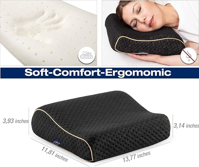 Memory Foam Pillow for Travel and Camping with Extra Cotton Cover – Easy to Carry Portable Bag (Black Contour)
