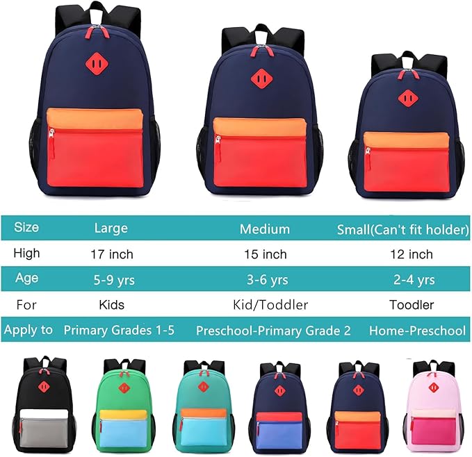 Kids Backpack Lunch Box Set Elementary School Backpacks 5-9 Years for Boys and Girls with Chest Buckle (Set Navy Red, Large-17 H)