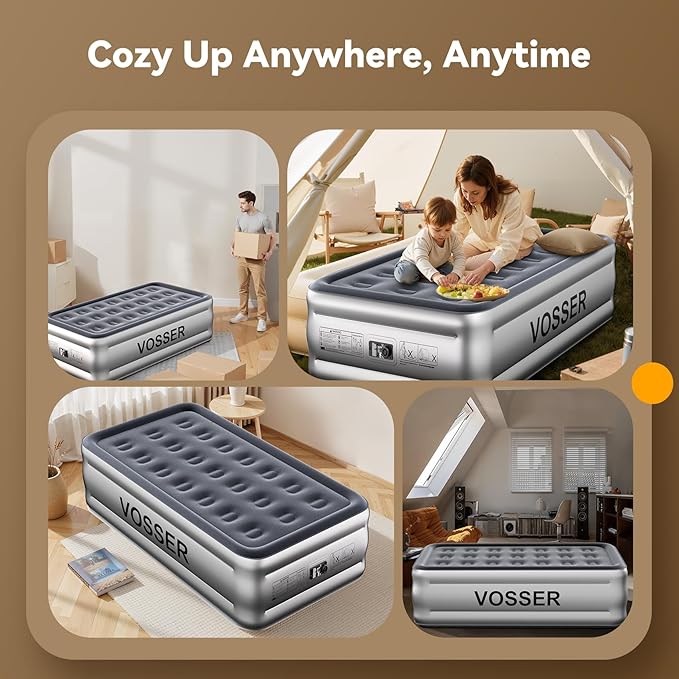 Twin Air Mattress with Built in Pump,18” Raised Blow Up Mattress,Inflatable Mattress in 2 Mins,Single Twin Size Air Mattress for Camping,Floor&Travel, Air Bed for Adults,330LB Max