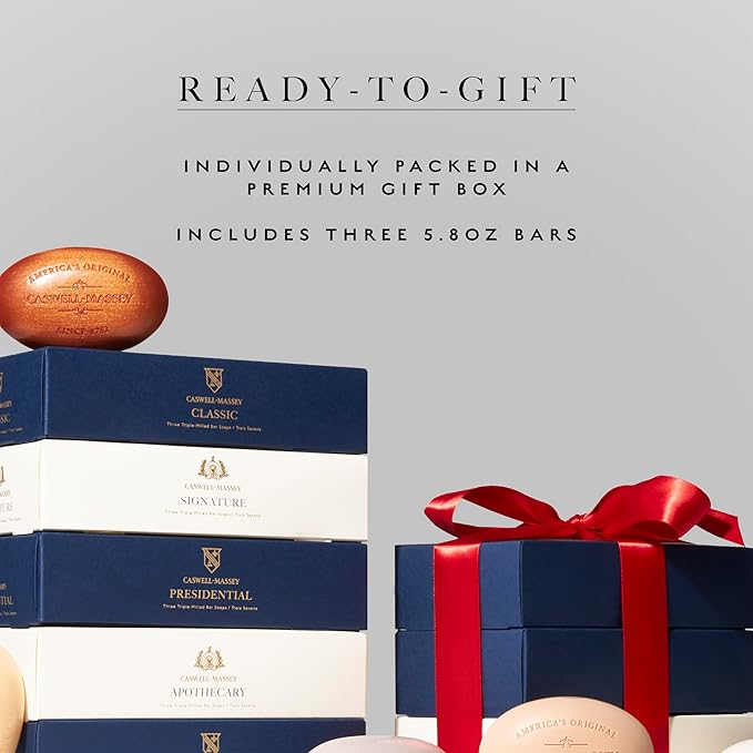 Caswell-Massey Men’s Bar Soap, Moisturizing Body Wash for Bath or Shower, Men’s Soap Bar for All Skin Types, Essential Oils & Plant-Based, Number Six, Almond, & Jockey Club, 3 (5.8 oz bar) Gift Set