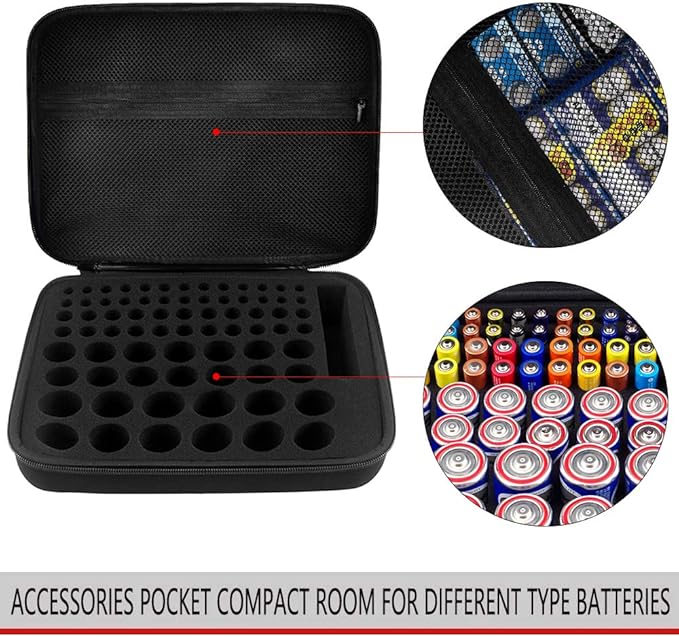 Comecase Hard Battery Organizer Storage Box Carrying Case Bag - Holds 80 Batteries AA AAA C D - - with Battery Tester BT-168 (Bag Only)