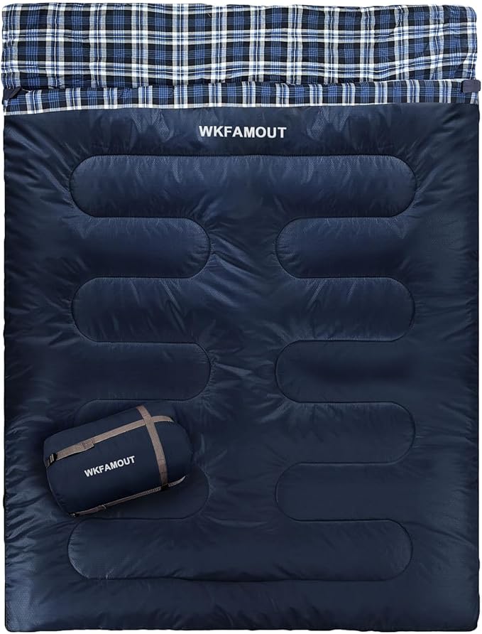 Double Sleeping Bag for Adults Machine Washable 2 Person Camping Sleeping Bag Queen Size Waterproof with Compression Sack for Cold Weather 3-4 Seasons