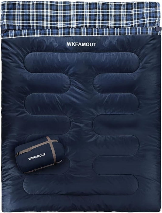 Double Sleeping Bag for Adults Machine Washable 2 Person Camping Sleeping Bag Queen Size Waterproof with Compression Sack for Cold Weather 3-4 Seasons