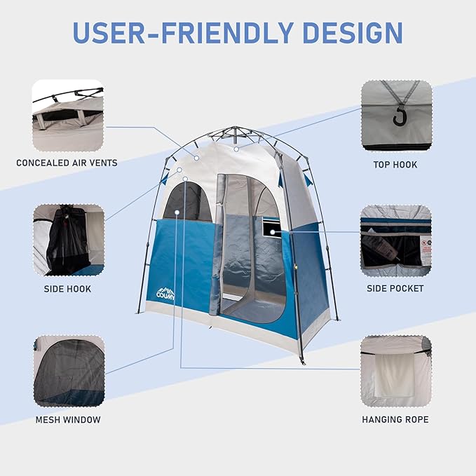 Instant Pop-up Camping Shower Tent Privacy Shelter with 1 Room/2 Rooms, Portable Outdoor Shower, Changing Room, Sun Shelter for Camping, Beach Hiking, and Fishing