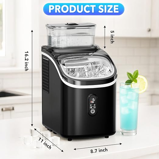 Countertop Ice Cube Maker, 33LBS/24H Portable Ice Machine with External Water Tank, 16Pcs Ready in 13 Mins, Auto-Cleaning, 2 Ways to Add Water, with Ice Scoop & Basket, for Home/Kitchen/Office