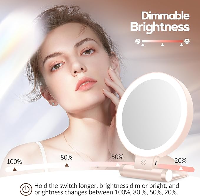 B Beauty Planet Magnifying Mirror with Light 30X, Double-Sided 1X/30X Magnifying Makeup Mirror with Tweezer, 2000mAh 3 Colour Modes with Adjustable Brightness,Foldable Compact Travel Mirror(Pink)