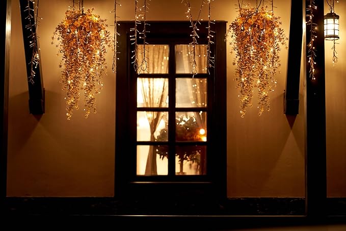 Fall Artificial Hanging Plants Artificial Fall Flowers Faux Autumn Plants Faux Hanging Plants Artificial Plants Fake Plants with Lights for Thanksgiving Indoor Outdoor Wedding Garden Party (Brown)