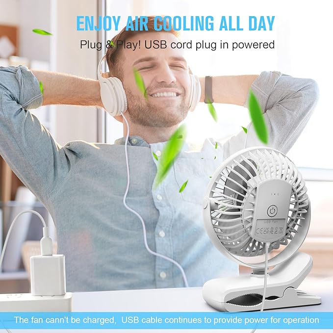 BESKAR Clip on Fan, 360° Rotation Quiet Stroller Fans with Strong Airflow,3 Speeds, Portable Small Fans with Sturdy Clamp,Perfect Personal Cooling Fan for Office Table Bedroom Kitchen