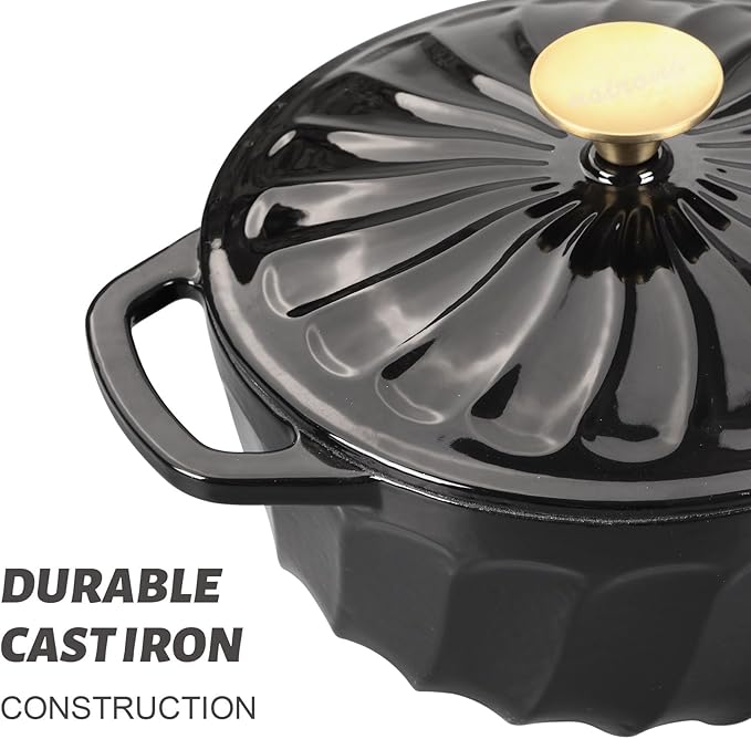 Enameled Cast Iron Dutch Oven with Lid, 6 QT Cast Iron Dutch Oven Pot, Dual Handles for Bread Baking, Cook, Bake, Oven Safe across All Cooktops (Black,6 QT)