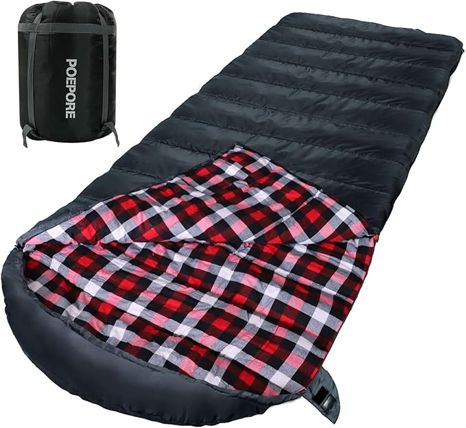 0 Degree Sleeping Bag 100% Cotton Flannel XXL Cold Weather Winter Oversized Sleeping Bag for Adults Camping Zero Degree Big and Tall with Compression Sack