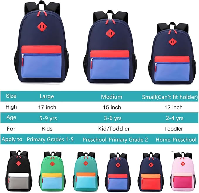 Kids Backpack Elementary School Backpacks 5-9 Years for Boys and Girls with Chest Buckle (Navy Blue, Large-17 H)