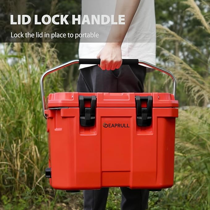 Hard Cooler, Insulated Ice Chest Box Holds Ice for More Days, Portable Cooler with Handle, Cup Holders, Double Latches for Camping Drink, Beach, Picnic, Fishing, Boat, Barbecue