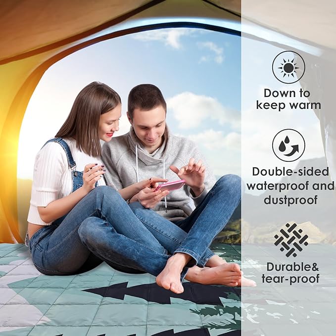 Down Camping Blanket Packable Outdoor Down Camping Blankets for Cold Weather Large Waterproof Puffy Blanket Lightweight Warm Down Camping Quilt - 78" x 55"