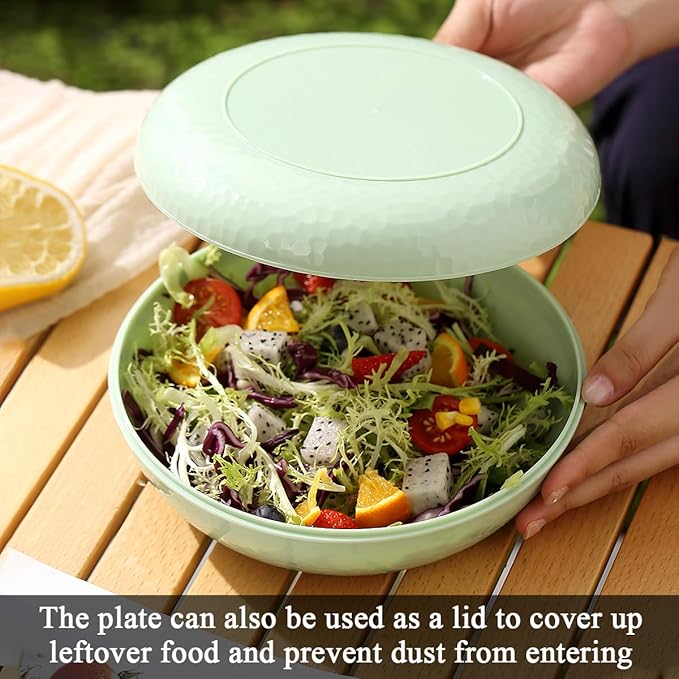 HOMQUEN 6-Piece Camping Mess Kit with Bowl, Plate, Cup, Spoon, Fork, Knife and Carry Bag, Plastic Camping Accessories Essentials Gear for Travel, Camping, Picnic, Outdoor, Easy to Carry & Store