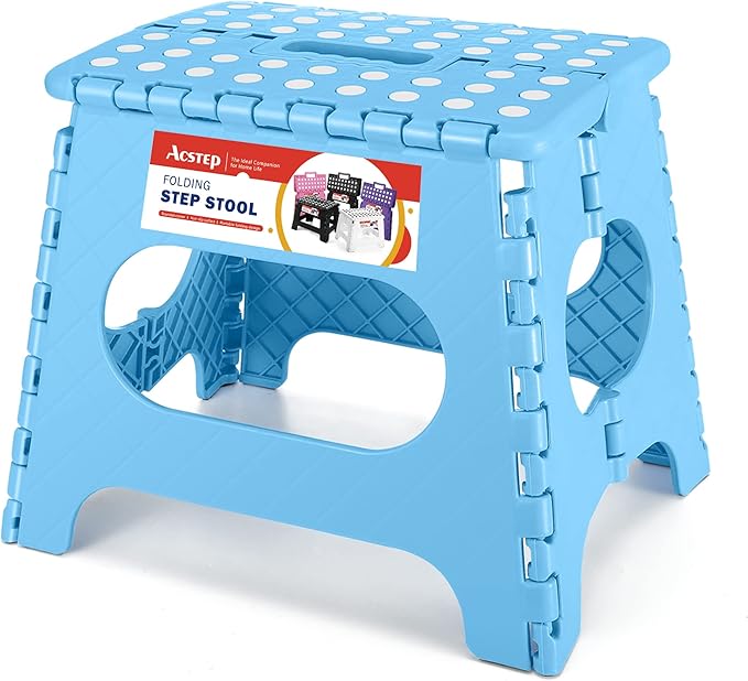 ACSTEP Folding Step Stool for Adults 11 Height Lightweight Plastic Stepping Stool Foldable Step Stool Hold up to 300lbs Non Slip Collapsible Stool Blue