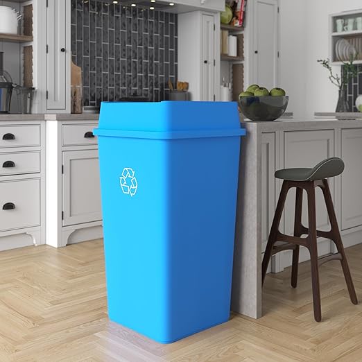 50 Gallon Blue Square Commercial Trash Garbage Can with Lid | Outdoor Office Restaurant School Kitchen