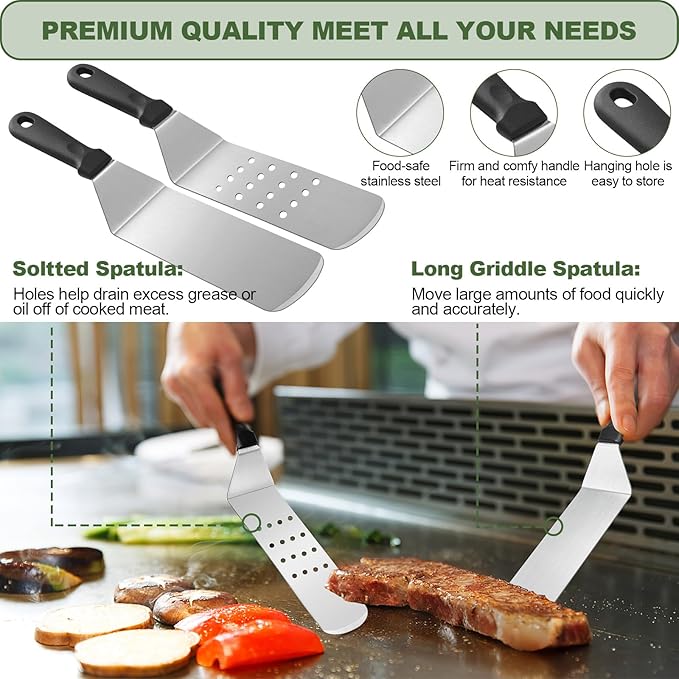 6pcs Griddle Accessories Kit, Heavy Duty Stainless Steel Griddle Tools Spatulas Set for Blackstone - Commercial Grade Flat Top Grill Accessories - Great for Outdoor BBQ