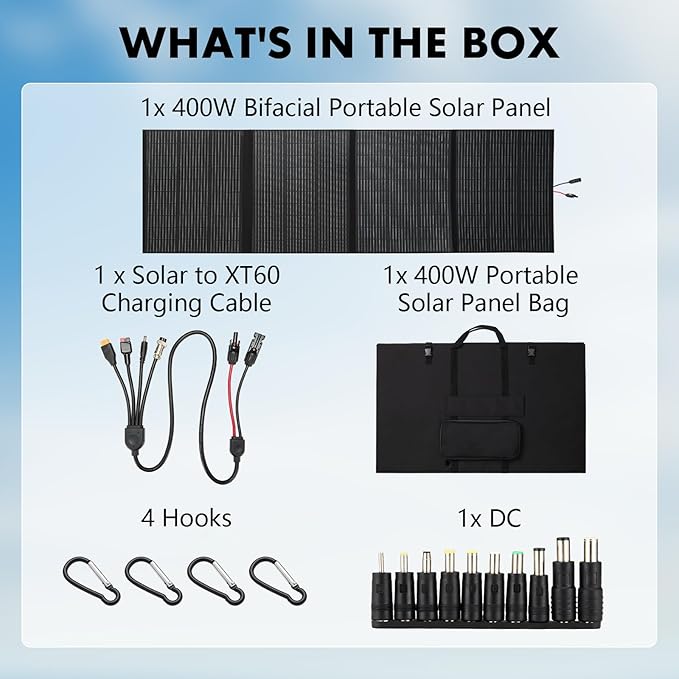 400W Portable Solar Panel, Up to 25% Conversion Efficiency N-Type Solar Cell, with Adjustable Kickstand, IP68 Waterproof, Foldable Solar Panel for Camping RVing Home Backup