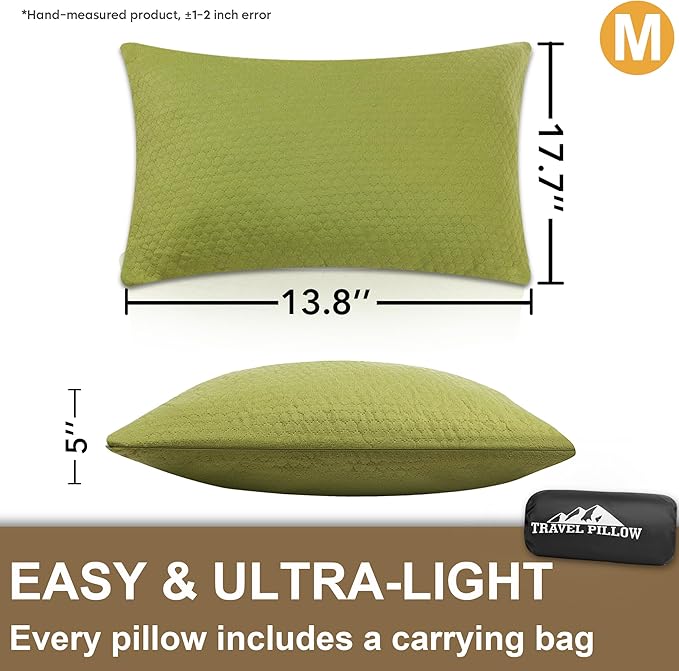 Camping Memory Foam Pillow Travel Pillow Compressible Medium Firm, Soft Comfortable and Breathable, Ideal Backpacking Hiking and Airplane