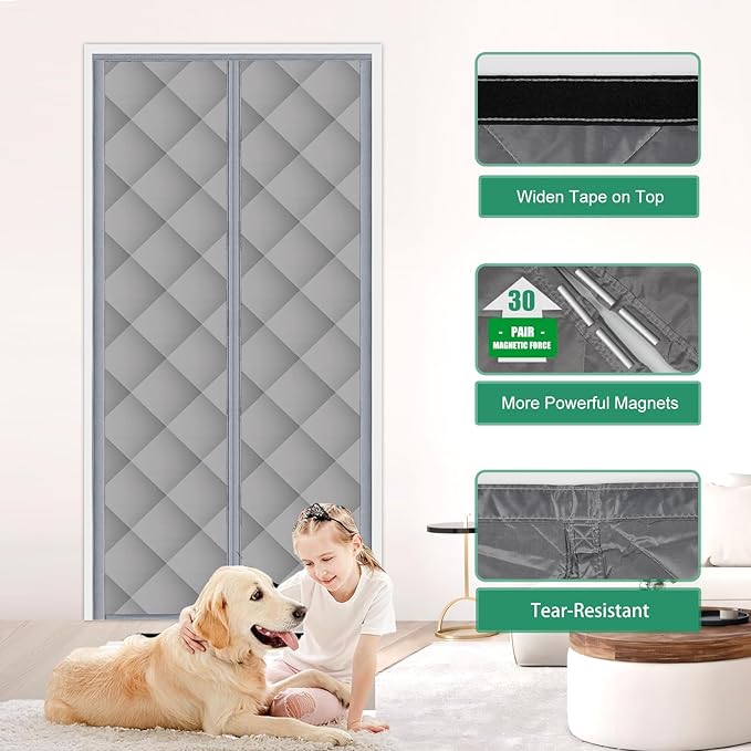 Insulated Door Curtain Fit Door 36"x82" - Magnetic Thermal Cover for Winter - Winter Door Insulation to Keep Warm Air in & Cold Air Out