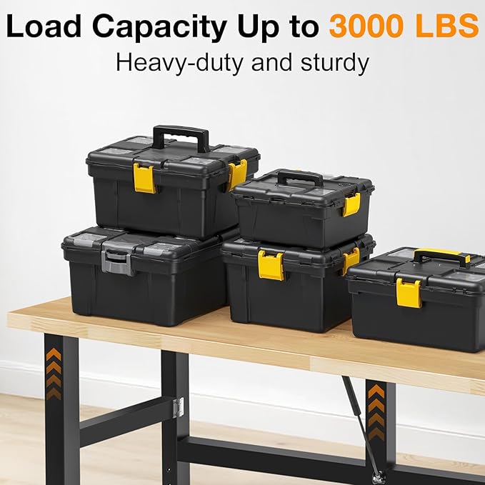 72” Folding Workbench, 3000 LBS Capacity Heavy Duty Workbench, Height Adjustable Foldable Work Table, Rubberwood Collapsible Desk for Workshop, Garage, Office, Home