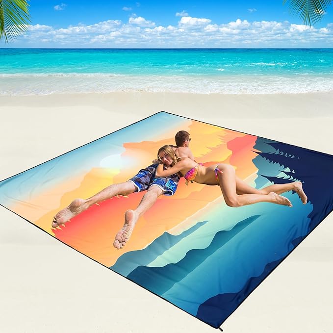 Beach Blanket Waterproof Sandproof Beach Mat 79" X 83"/10'x9'for 2-8 Adults Quick Drying Outdoor Picnic Mat Beach Accessories for Travel, Camping, Hiking