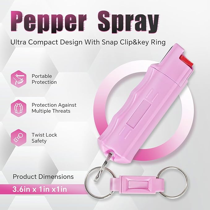 Pepper Spray, Maximum Police Strength, 0.54 fl oz, Quick Release Keychain, Finger Grip, 25 Bursts