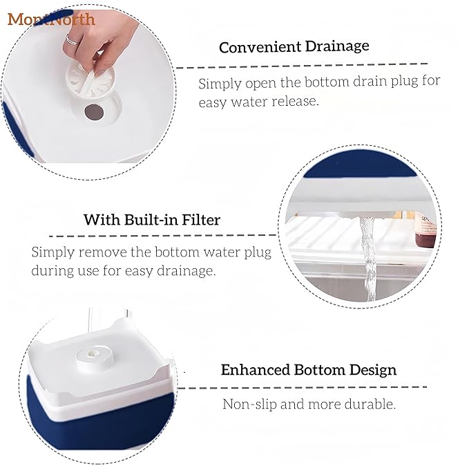 Collapsible Wash Basin 9L, Foldable Dish Tub with Drain Plug, Portable Collapsible Dish Basin, Camping Sink for Washing Dishes, Laundry & Kitchen Use (Navy Blue)