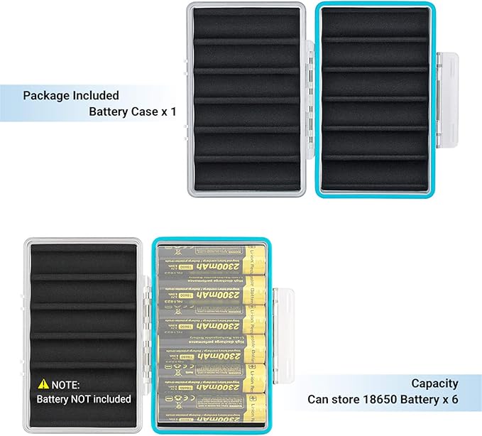 JJC 18650 Battery Case, Shockproof & Water-resistant Battery Storage Holder for 6 x 18650 Battery, PC Shell Easy to Carry
