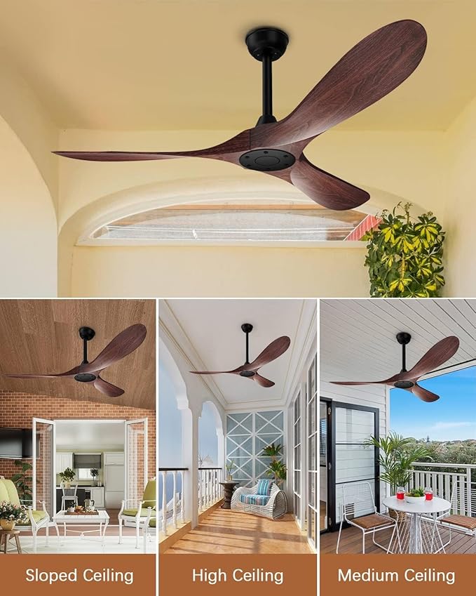 52 inch Outdoor Ceiling Fan with Remote Control - Modern Classic Design for Indoor & Outdoor Use: Ideal for Kitchen, Bedroom, Living Room, Farmhouse, Patio