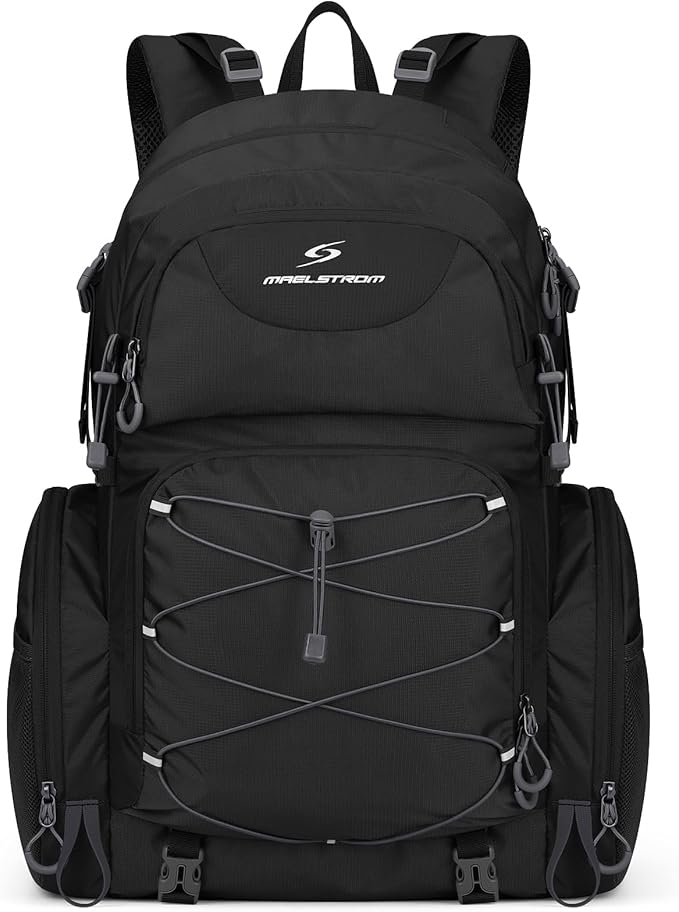 Maelstrom Hiking Backpack, 40L Waterproof Camping Daypack for Men and Women, Lightweight Travel Pack with Rain Cover-Black