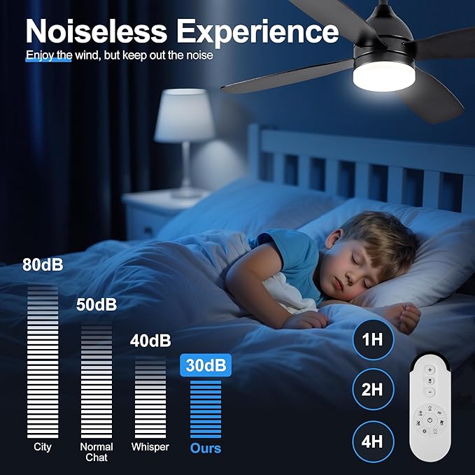 Ceiling Fans with Lights and Remote/APP Control, 42 inch Low Profile Ceiling Fan with Light, Flush Mount, 3CCT, Dimmable, Reversible, Quiet 6 Speeds Modern Black Ceiling Fan Light for Bedroom Kitchen