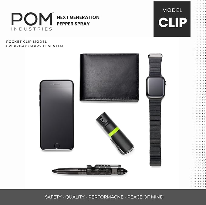 POM Pepper Spray Combo Pack, Keychain & Clip Model, Max Police Strength OC Formula, Quick Key Release, Flip Top Safety, 10 ft Range, 25 Bursts, 0.5 fl oz, Compact Tactical Design for Everyday Carry