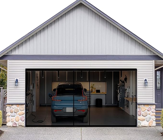 Garage Screen Door Kit 16x8ft with Magnetic Closure - Garage Net, Heavy-Duty Fiberglass Mesh for 16x8 FT 2 Car Garage, Blocks Bugs & Provides Privacy - Perfect for Patio Workshop Gym Porch
