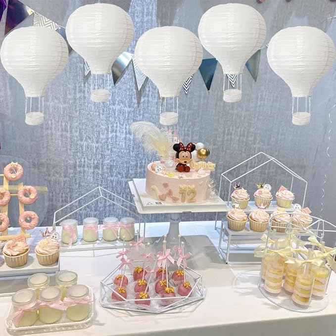 (6 Packs) 12-Inch White Paper Lanterns Decorative Chinese/Japanese Hanging Round Paper Lanterns Lamp for Birthday, Wedding, Christmas Xmas, Bridal, Home Decor, Party Decoration (hot air balloon)