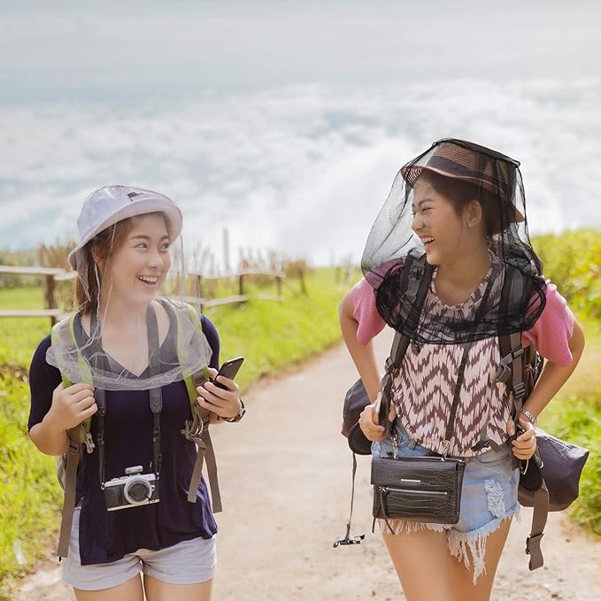 HESTYA 4 Pack Mosquito Head Net Face Mesh Protecting Net for Outdoor Hiking Camping Climbing Mosquito Fly Insects Preventing(Black, Gray)