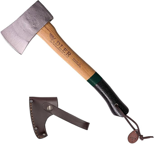 The Yankee, 15", German Forged, All-Purpose Wilderness Camping Hatchet & Kindling Splitting, Anti-Slip Wood Handle (Green Stripe)