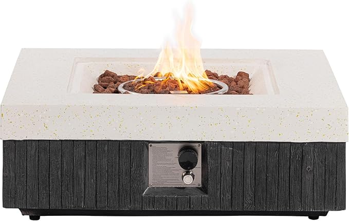 COSIEST 35" Outdoor Propane Fire Pit Table Square Gas Fire Pit Table with Concrete & Wood Grain Design, 50000BTU CSA Certified Electronic Ignition Fire Tables for Patio, Backyard, Garden Heating
