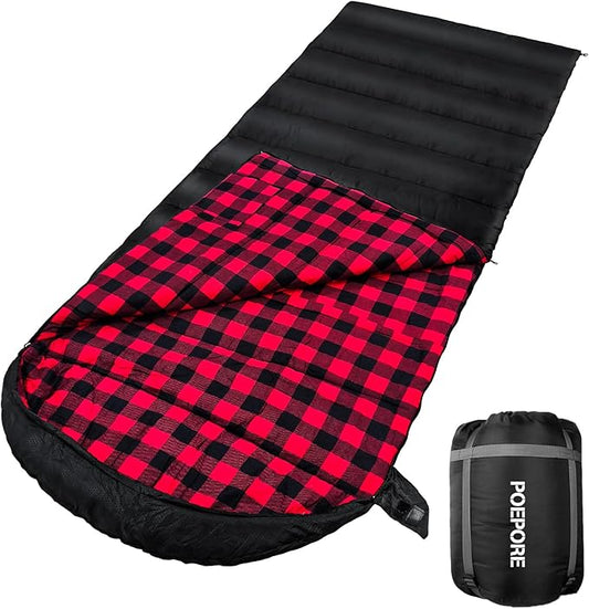 Flannel Sleeping Bag Cotton 0 Degree Cold Weather for Adults XXL Sleeping Bag 4 Season Big and Tall with Compression Sack