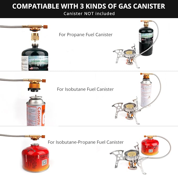 Camping Stove with Fuel Canister Adapter Portable Collapsible Gas Stove with Piezo Ignition-3900W-Lightweight-Windproof-Butane Adapter Camping and Backpacking Mini Stove Kit for Hiking