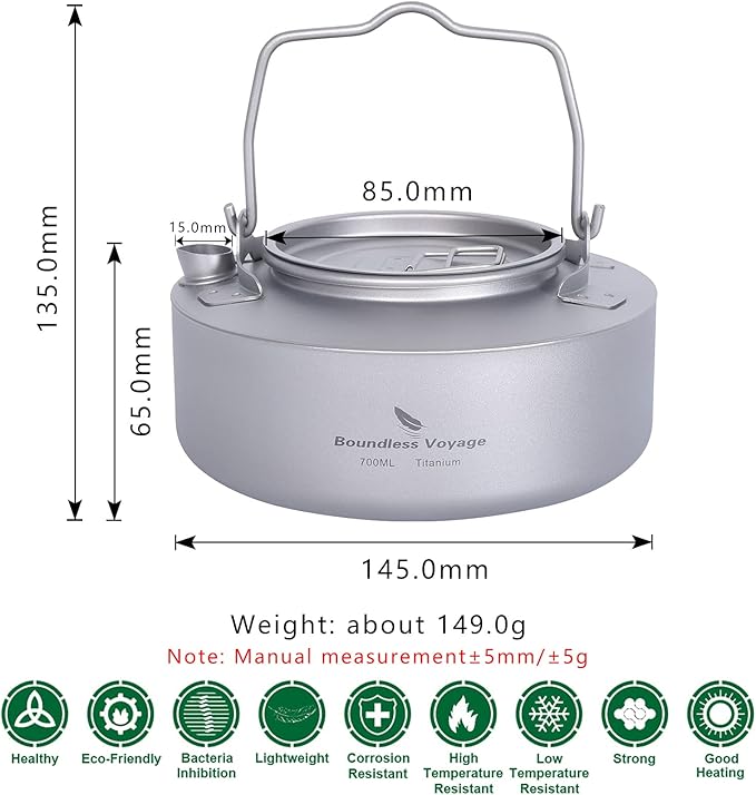 Boundless Voyage Titanium Kettle with Folding Handle & Filter Ultralight Teapot Outdoor Camping Coffee Pot for Boiling Water Coffee Tea