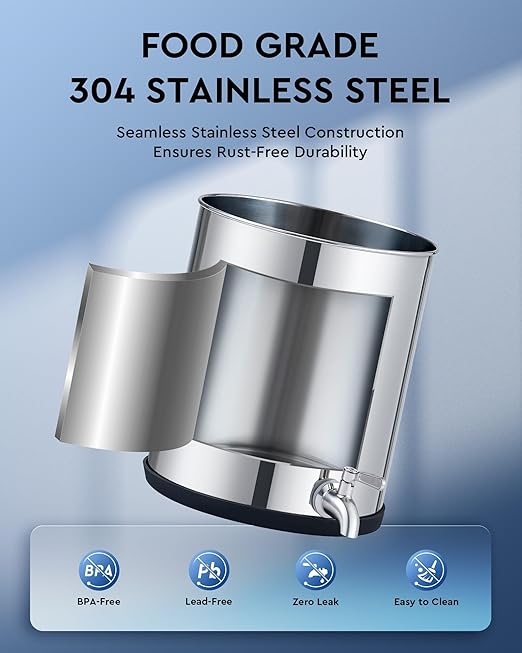 CO-Z Gravity-Fed Water Filter System, 2.25 Gallons Countertop Water Filtration System, 304 Stainless Steel Gravity Water Purifier with 2 Carbon Filters & Water Spigot, NSF/ANSI 42 Certification