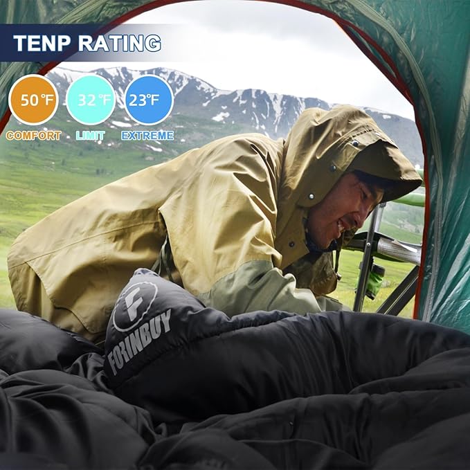 0 Degree Flannel Double Sleeping Bag for Adults, Couples or Family - Winter Queen Size Waterproof & Warm 2-Person Sleeping Bag for Cold Weather Camping, RV Travel