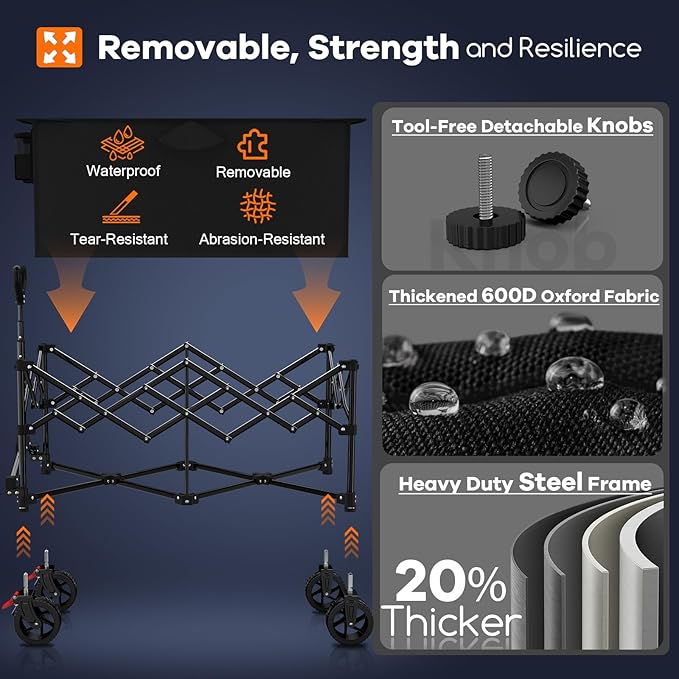 38" L Collapsible Wagon Cart Foldable, 360LB Load Capacity 220L Heavy Duty Folding Beach Wagons with All-Terrain Wheels, Utility Carts for Camping, Sports, Shopping, Groceries - Black