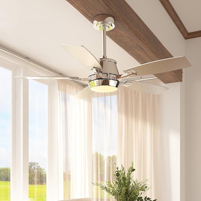 52" Ceiling Fan with Light, Modern Low Profile Ceiling Fan with Light, DC Reversible Motor, Smart APP & Remote Control, Whisper Quiet, Dimmable LED for Bedroom/Living Room