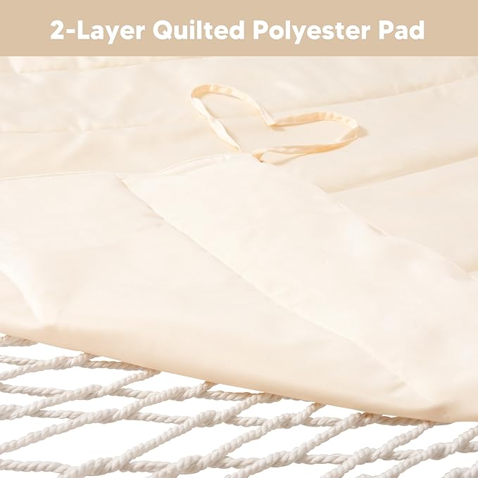 SUNCREAT Two Person Hammock with 12ft Stand Included, Max 475lbs Capacity, Heavy Duty Free Standing Hammock, Beige