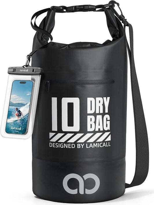 Lamicall Dry Bag Waterproof Backpack - [Zippered Pocket] 5L/10L/20L/30L/40L Roll Top Waterproof Bag with Water Proof Phone Pouch, Floatable Drybag for Swimming, Boating, Kayaking, Camping, Beach