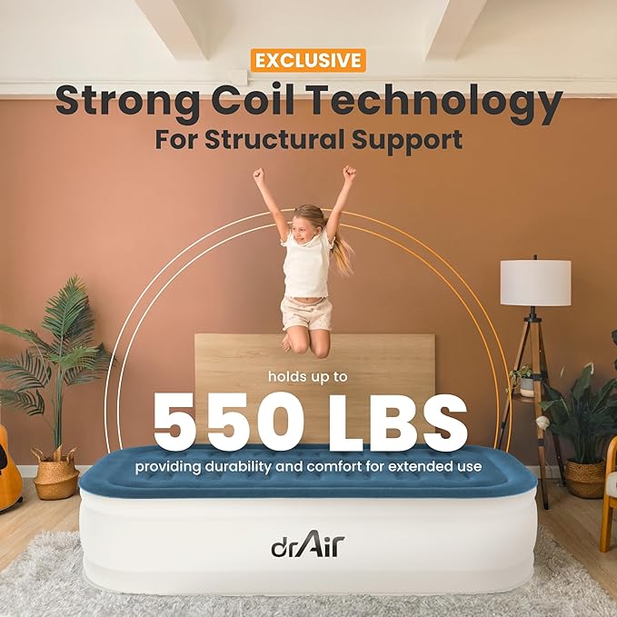 Twin Air Mattress, 18” Raised Inflatable Bed with Built-in Pump, Waterproof Velvety Top, Ergonomic Design, Reinforced Support, and Carry Bag for Home, Camping, and Guests