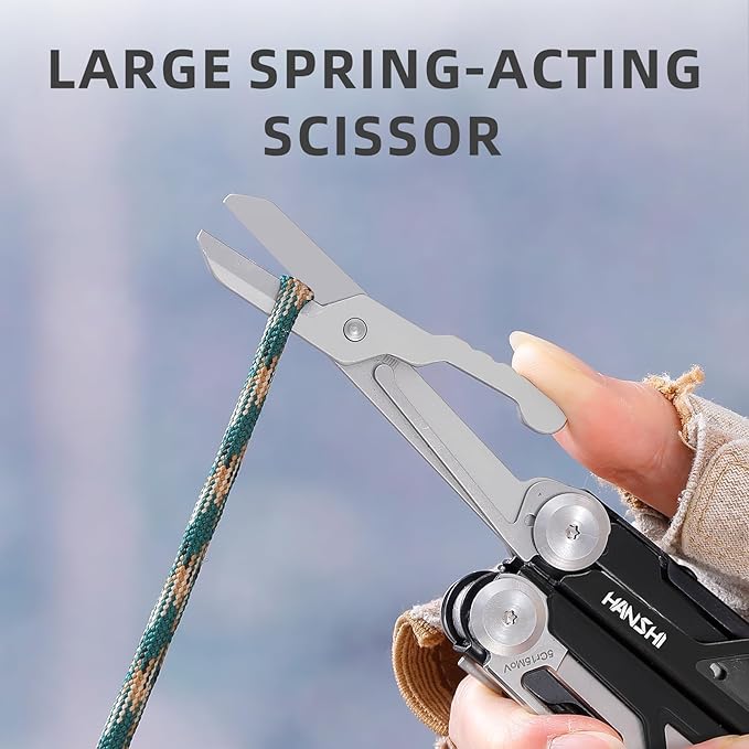 HANSHI 15 in 1 Multitool Pliers with Scissors, Upgraded Heavy Duty Stainless Steel Multi Tool with YG10 Tungsten Steel Replaceable Wire Cutters for Survival, Camping, Hiking,Repair and Gift (Black)